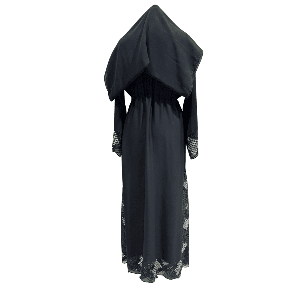 Nida Abaya with Stone Work, Embroidery & Lace (With Scarf) - Image 3