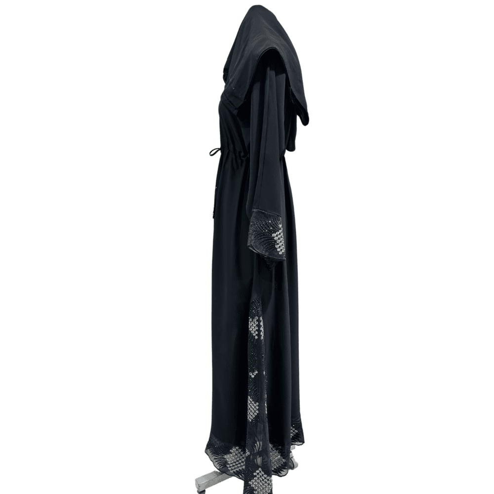 Nida Abaya with Stone Work, Embroidery & Lace (With Scarf) - Image 4