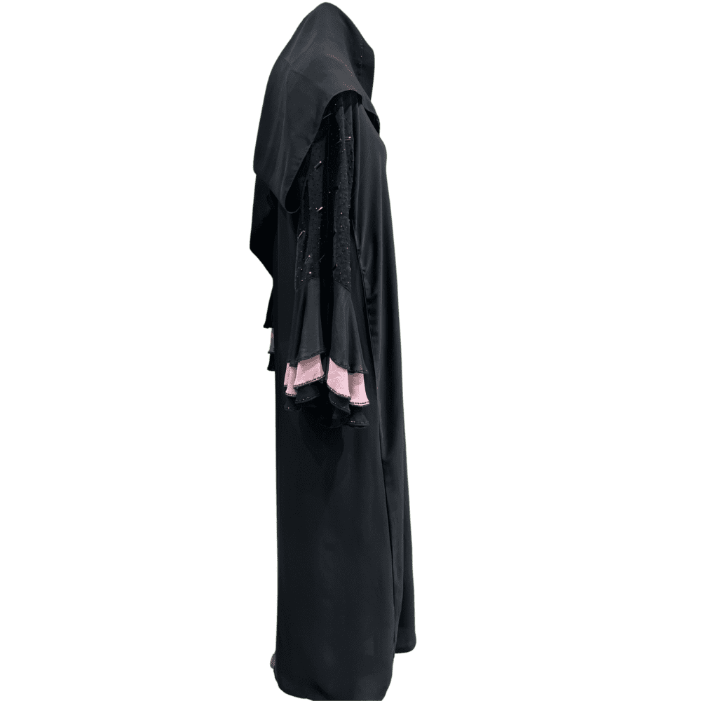 Nida Abaya with Stone Work & Floral Asteen (With Scarf) - Image 2