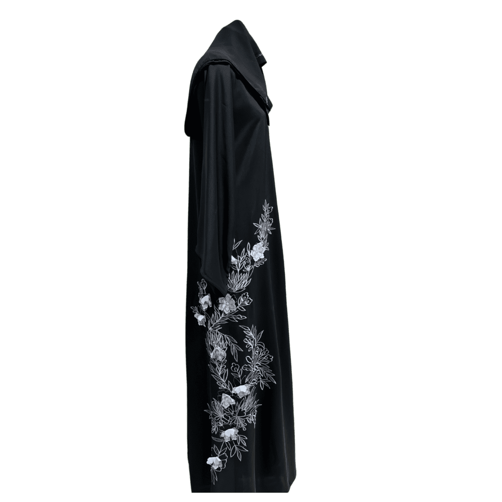 Nida Abaya with Floral Embroidery & Stone Work (With Scarf) - Image 2