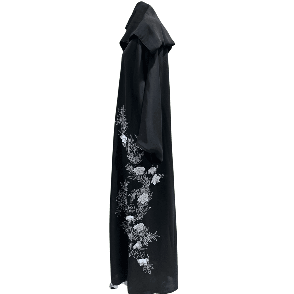 Nida Abaya with Floral Embroidery & Stone Work (With Scarf) - Image 4