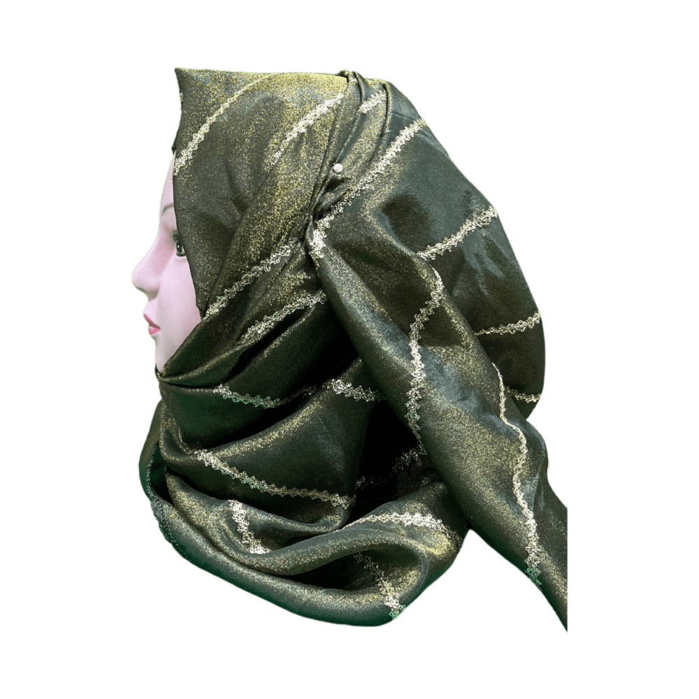 Mehendi Green Zari Work Shawl Scarf - Image 3