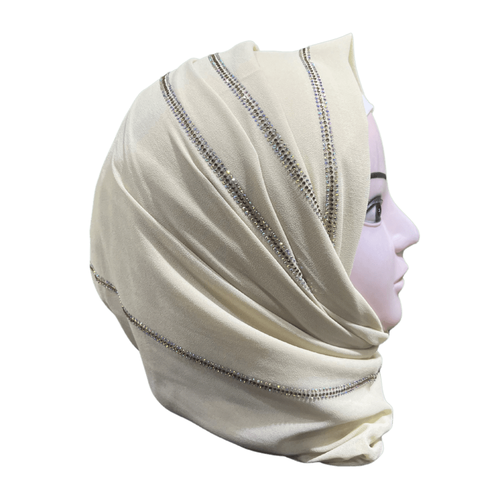 Light Lemon Yellow Chiffon Party wear Scarf with Stone work - Image 2