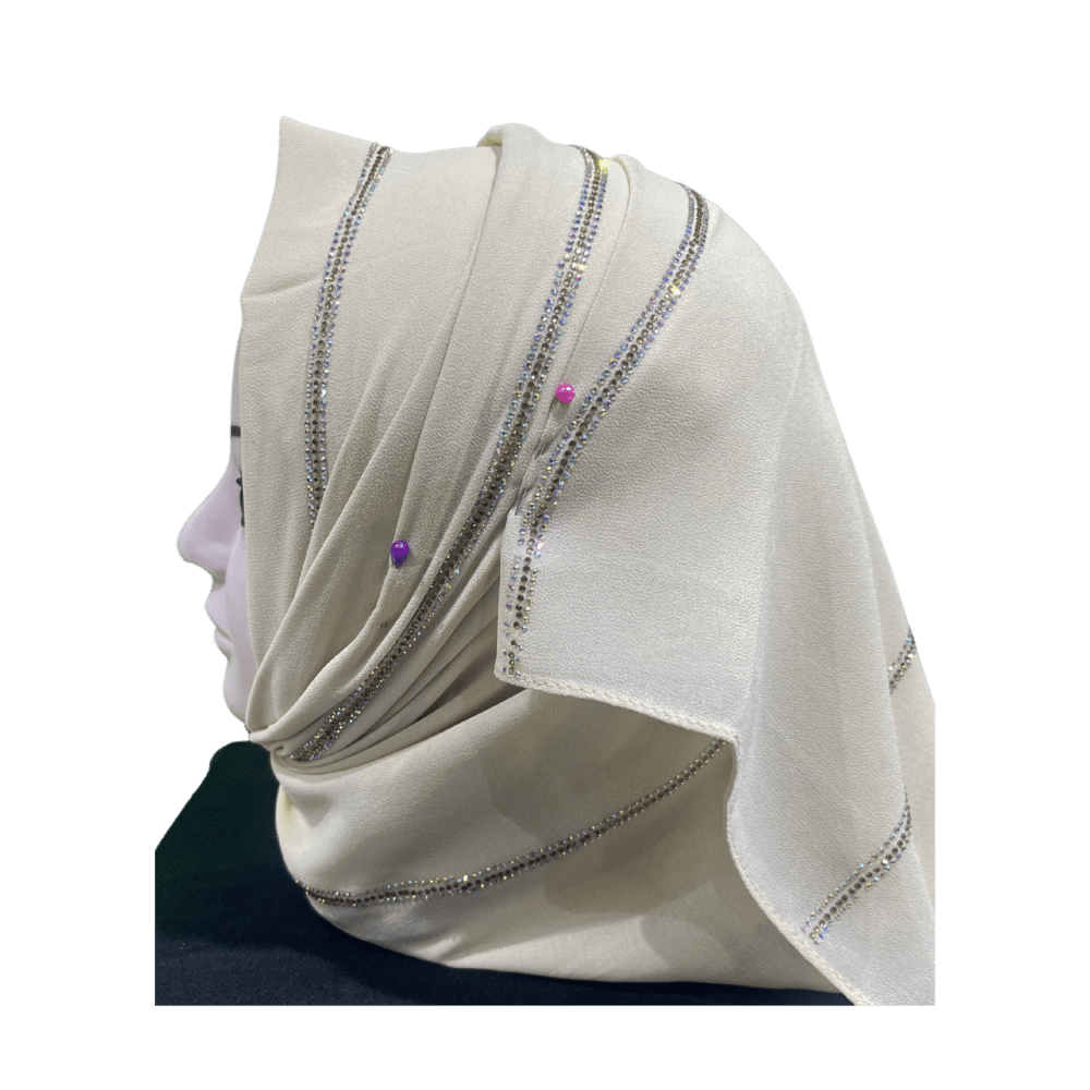 Light Lemon Yellow Chiffon Party wear Scarf with Stone work - Image 4
