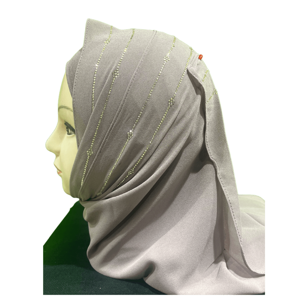 Medium Grey Chiffon Party wear Scarf with Stone work - Image 4