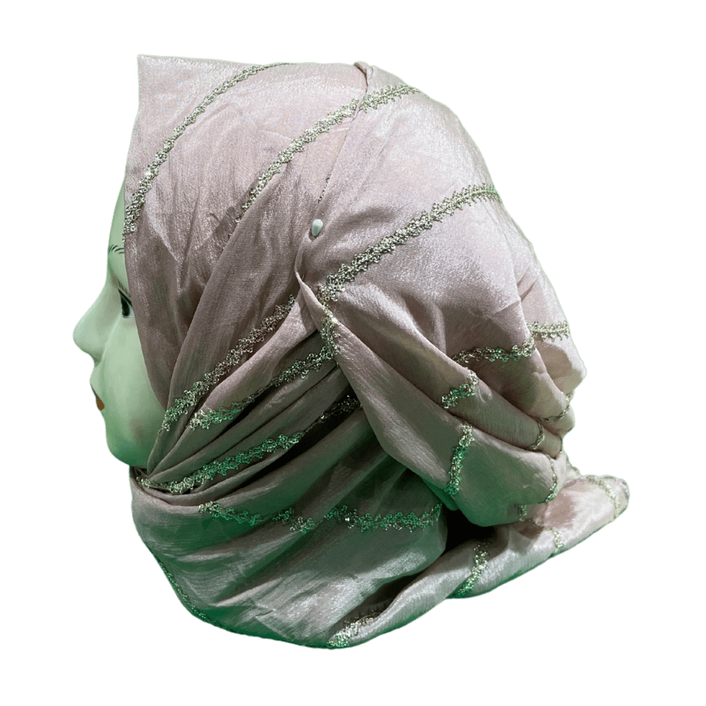 Light Peach Zari Work Scarf - Image 3