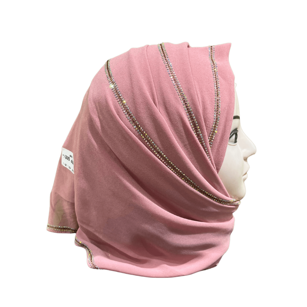 Light Pink Chiffon Party wear Scarf with Stone work - Image 2