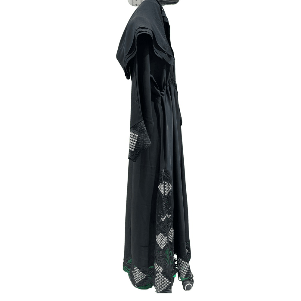 Nida Abaya with White & Black Net Work (With Scarf) - Image 2