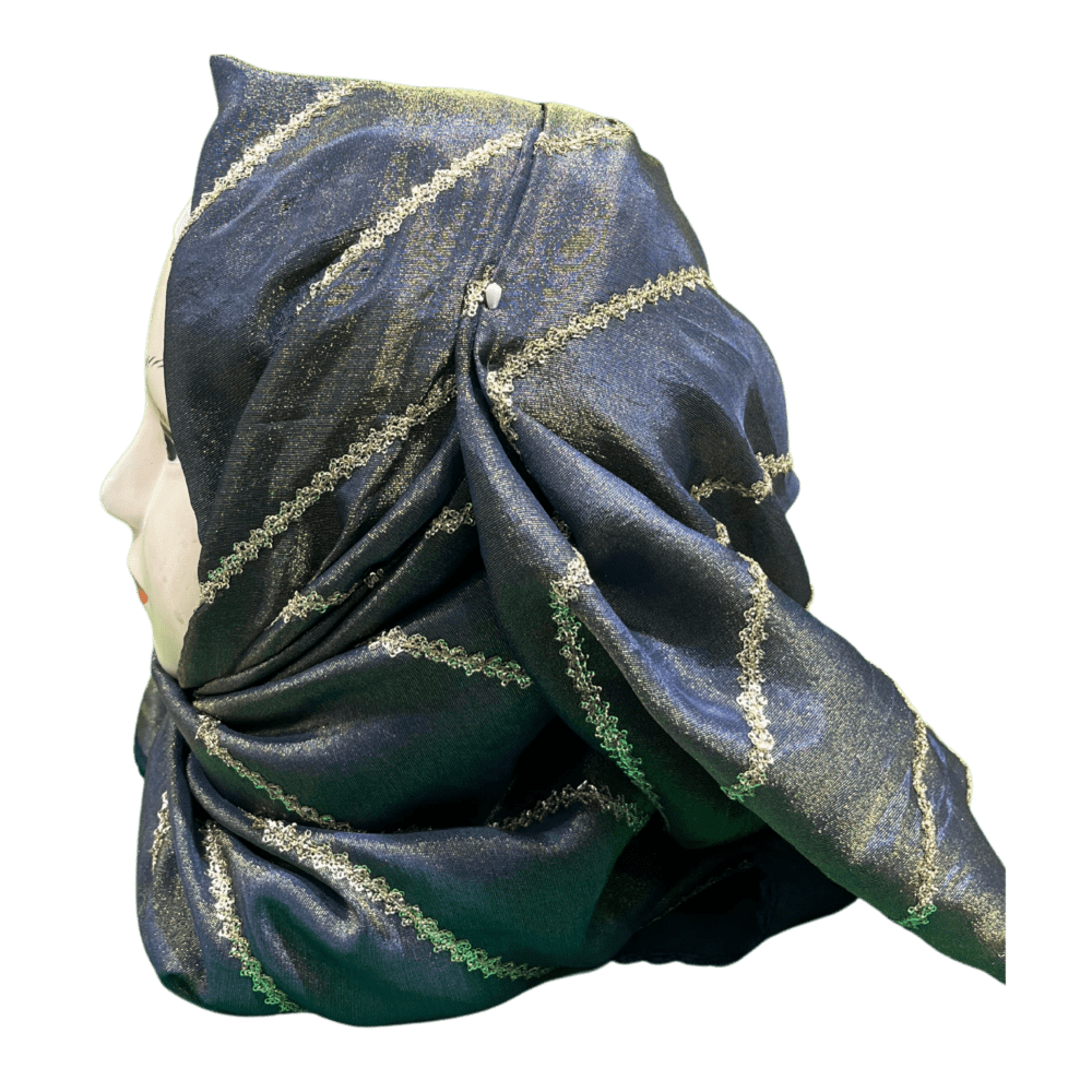 Golden Navy Blue Zari Work Shawl Scarf - Image 3