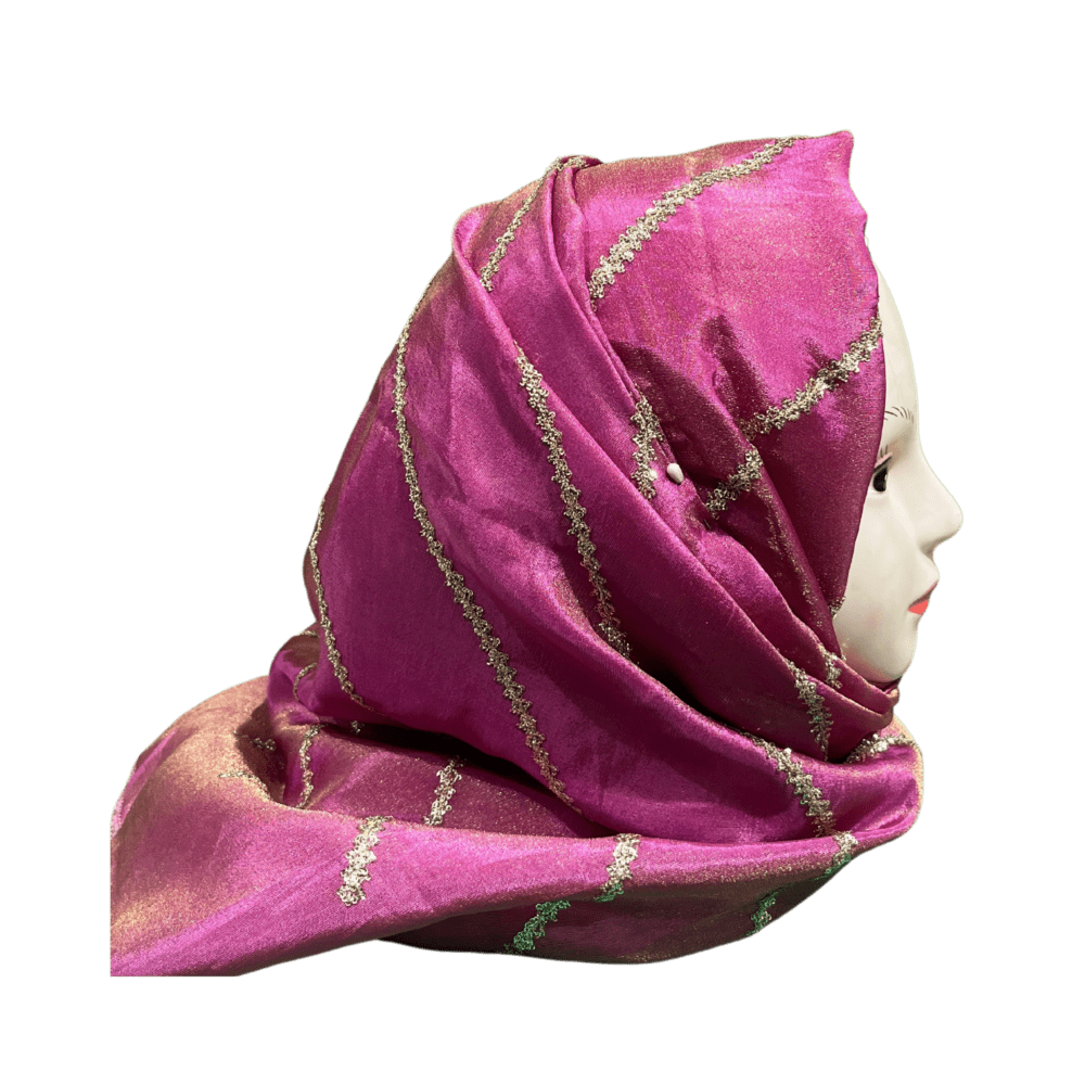 Golden Pink Zari Work Shawl Scarf - Image 2