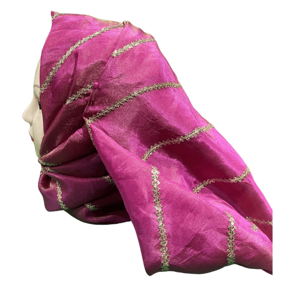 Golden Pink Zari Work Shawl Scarf - Image 3