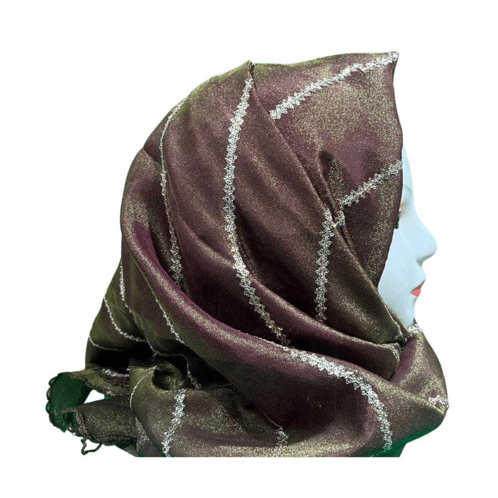 Golden Dark Maroon Zari Work Shawl Scarf - Image 2