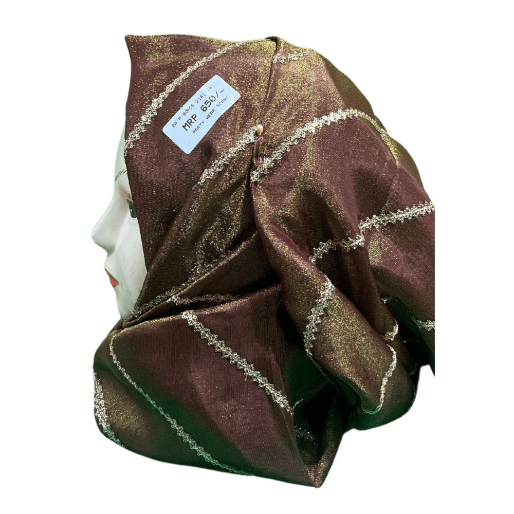 Golden Dark Maroon Zari Work Shawl Scarf - Image 3