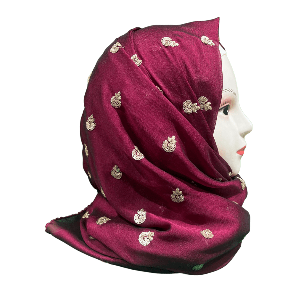 Maroon Zari Work Shawl Scarf - Image 2