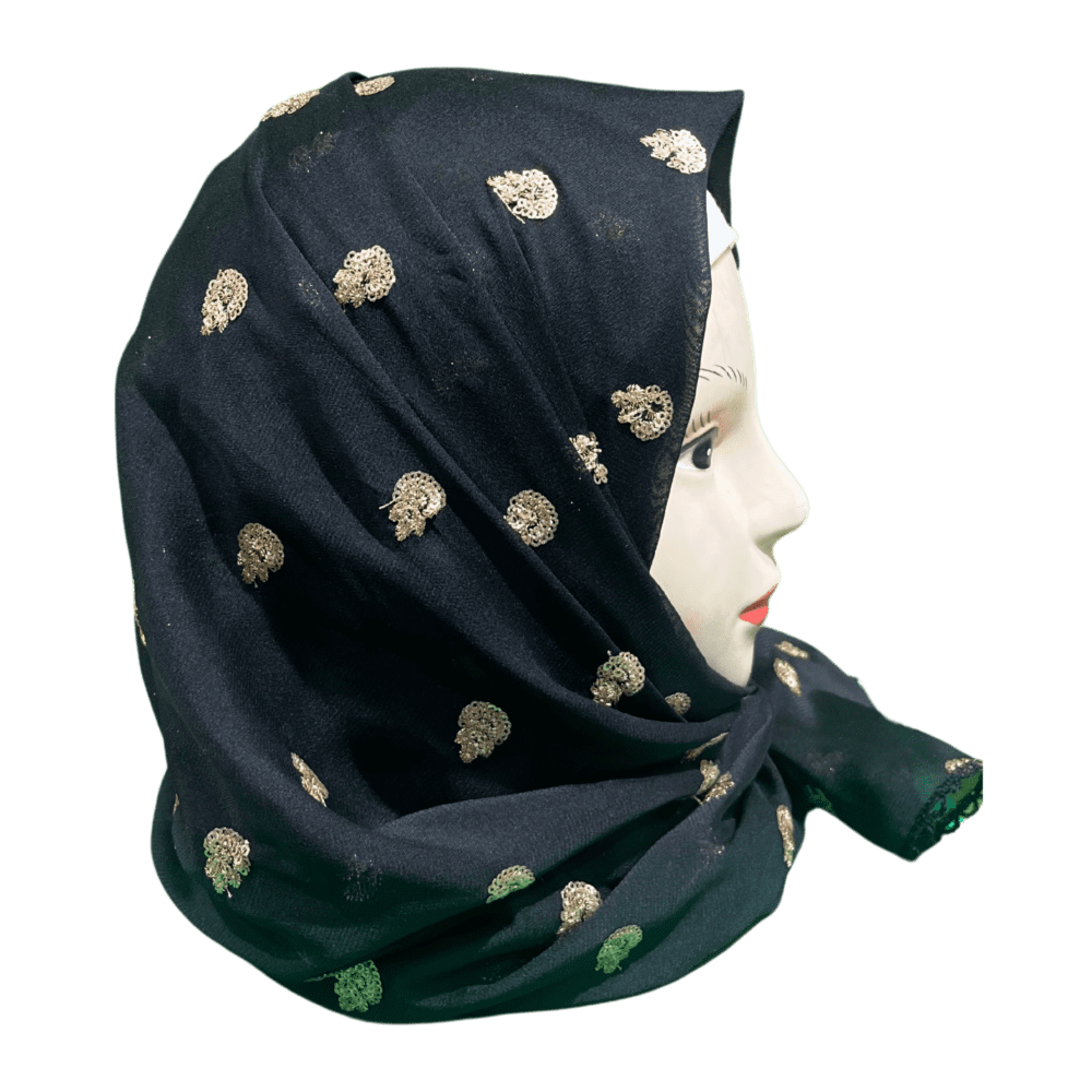 Black Zari Work Shawl Scarf - Image 2