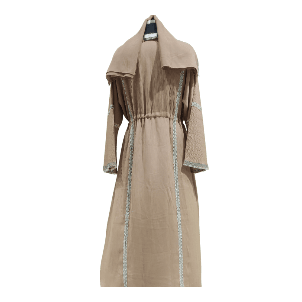 Zoom Fabric Abaya with Stone work and Belt (With Scarf) - Image 3