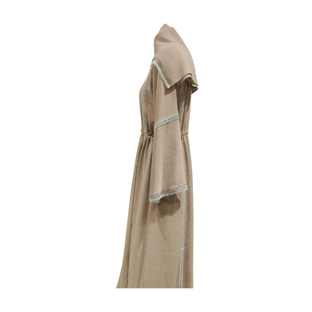 Zoom Fabric Abaya with Stone work and Belt (With Scarf) - Image 4