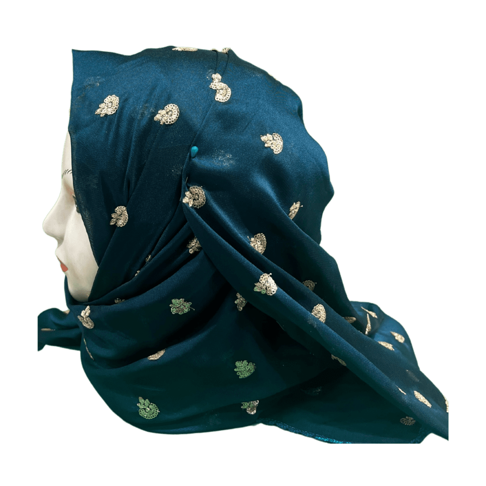 Peacock Green Zari Work Shawl Scarf - Image 3