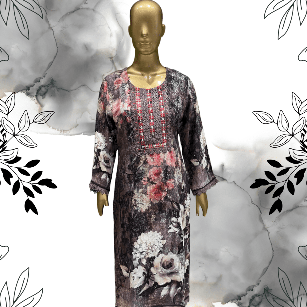 Muslin Printed Suit with Lace - Image 2