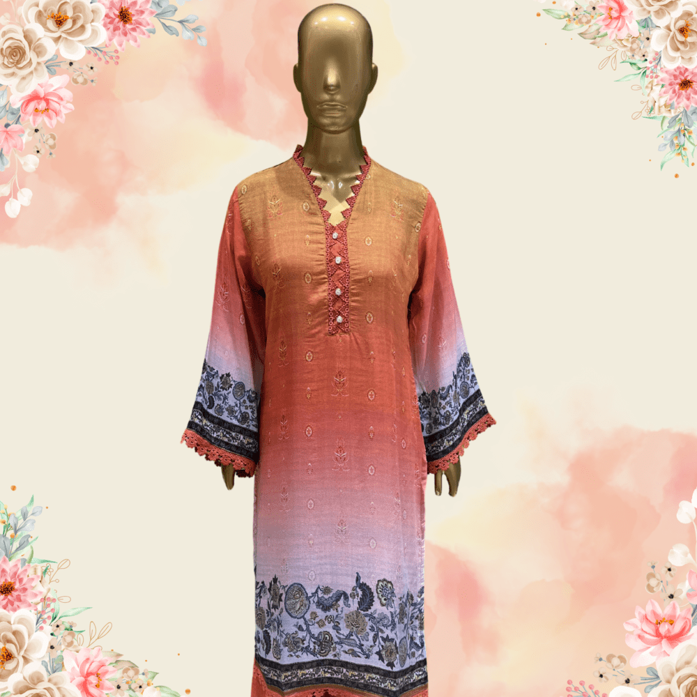 Muslin Printed Suit with Lace - Image 2