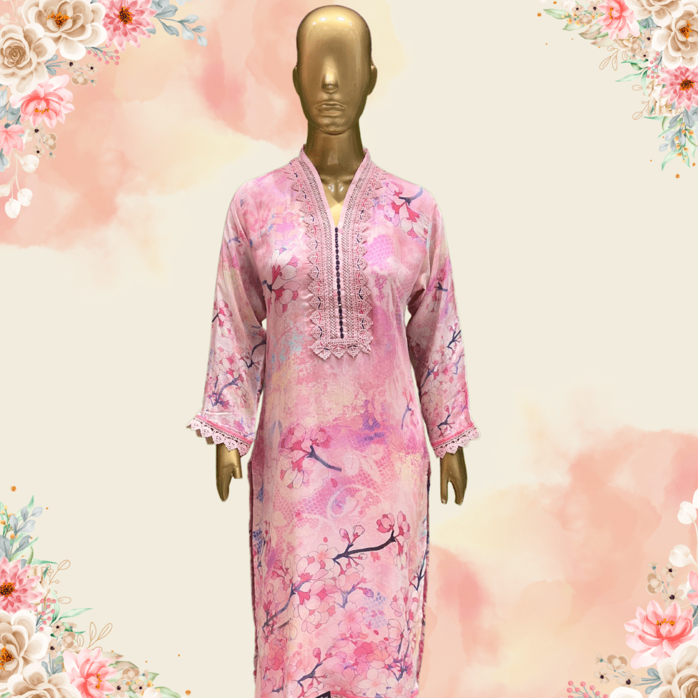 Muslin Printed Suit with Lace - Image 2