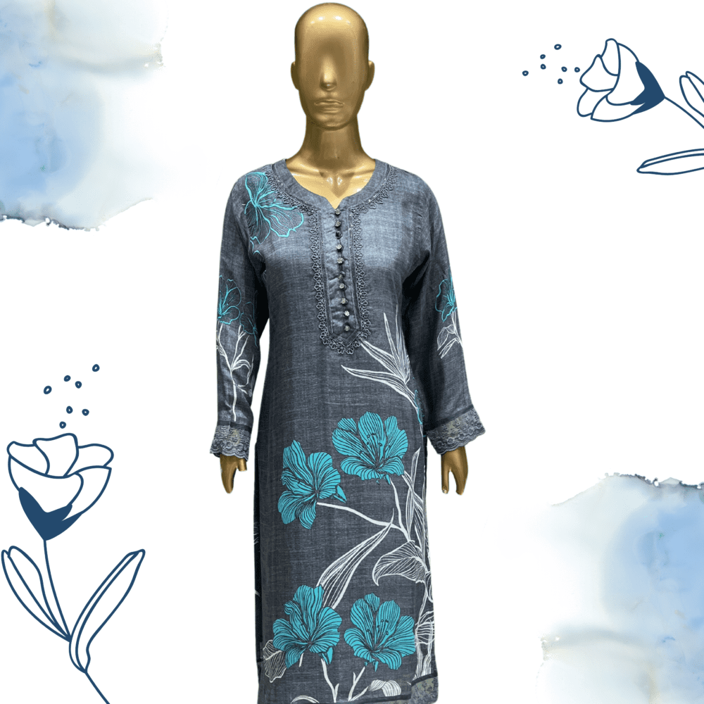 Muslin Printed Suit with Lace - Image 2