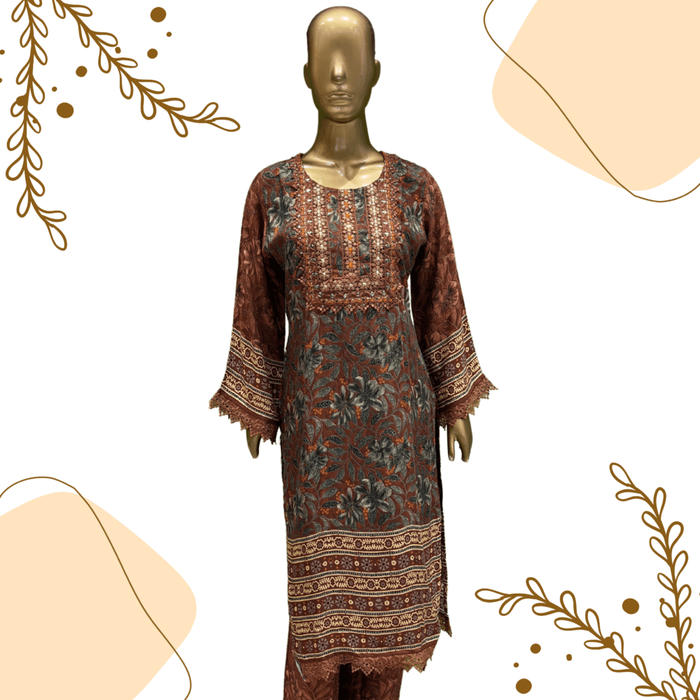 Muslin Printed Suit with Lace - Image 2