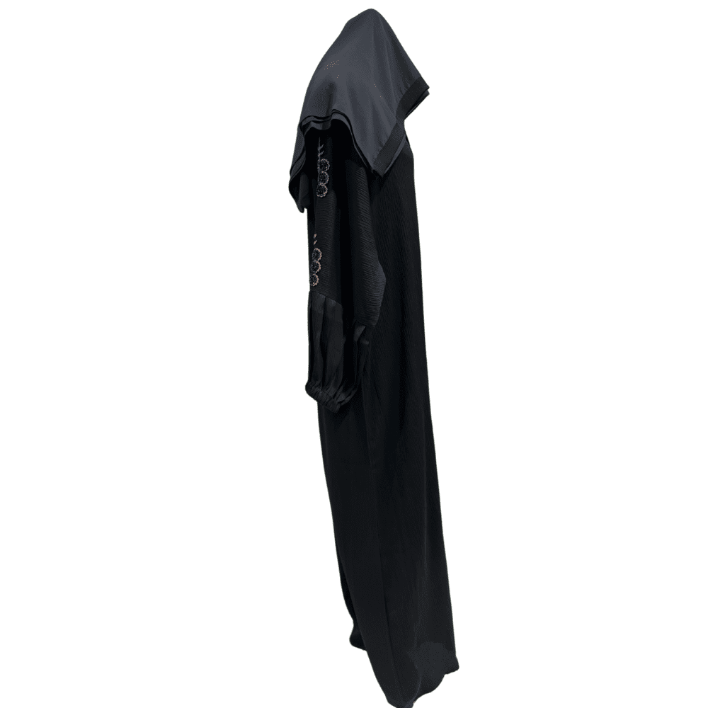 Zoom Black & Gold Abaya with Kardana on Hands (With Scarf) - Image 2