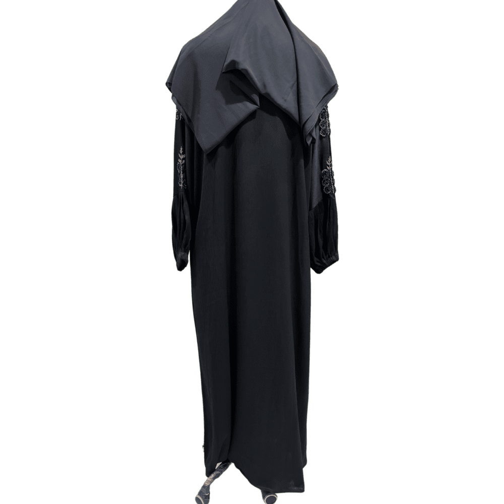 Zoom Black & Gold Abaya with Kardana on Hands (With Scarf) - Image 3