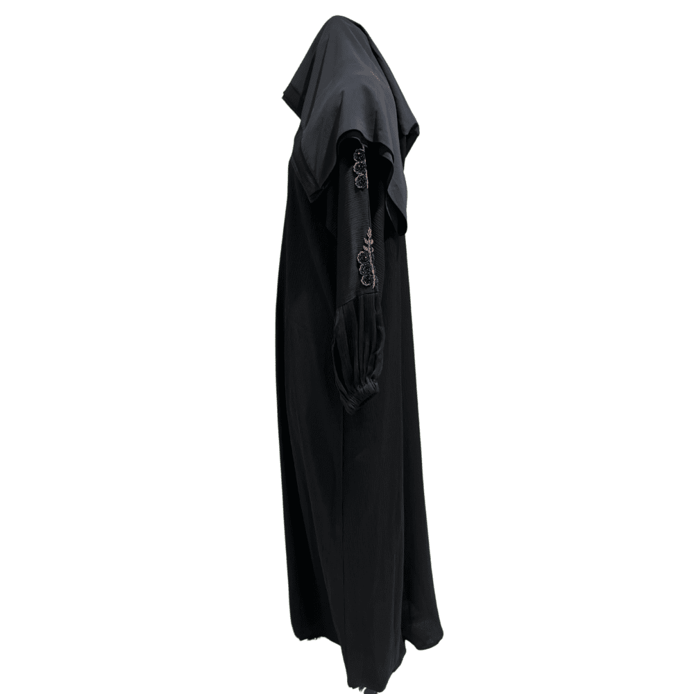Zoom Black & Gold Abaya with Kardana on Hands (With Scarf) - Image 4