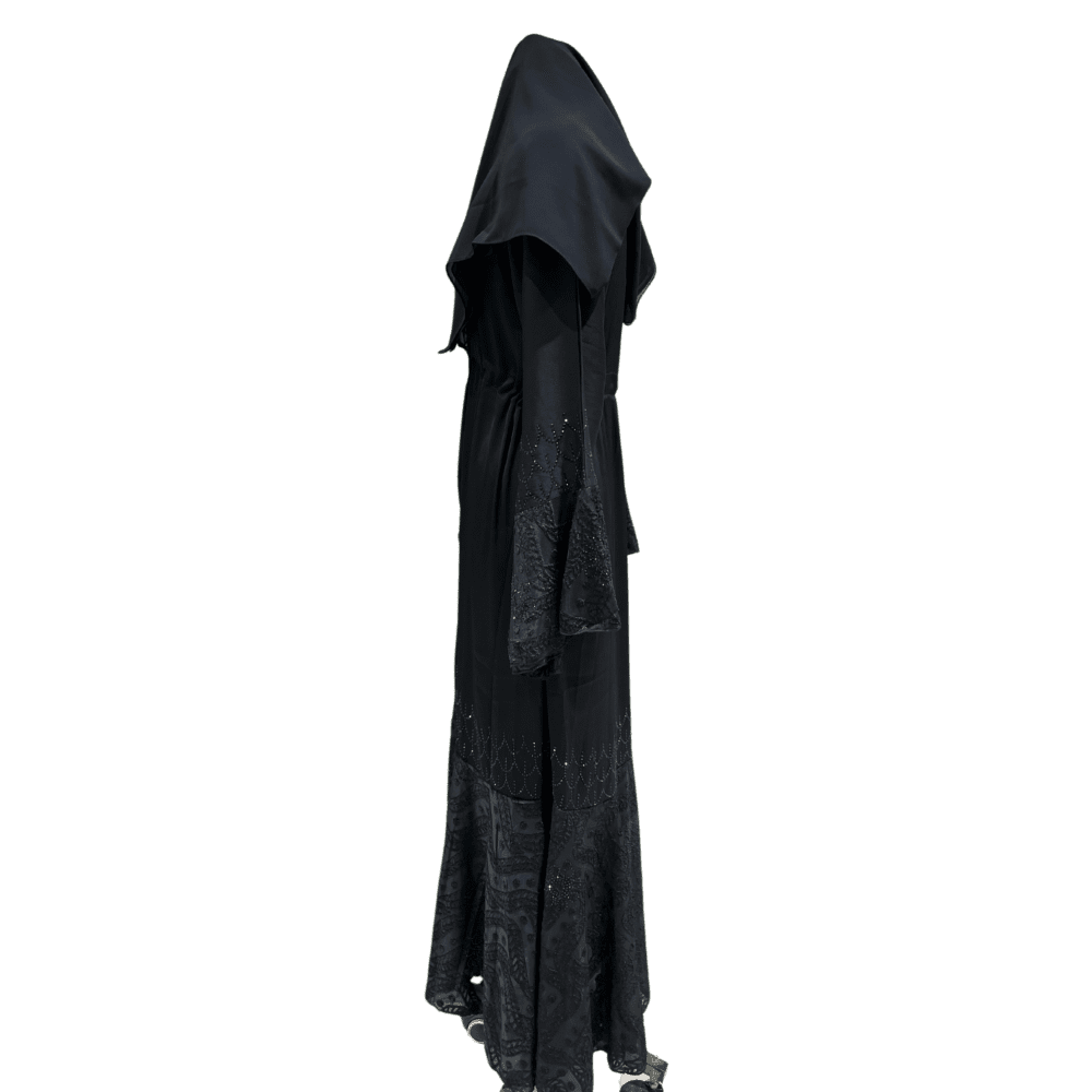 Crush Abaya with Embroidery, Net & Stone Work (With Scarf) - Image 4