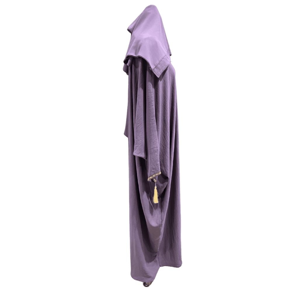 CYC Self Abaya with Stone Work & Kaftan Style (With Scarf) - Image 2