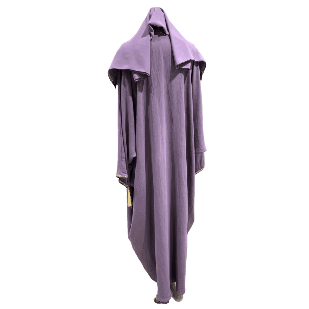 CYC Self Abaya with Stone Work & Kaftan Style (With Scarf) - Image 3