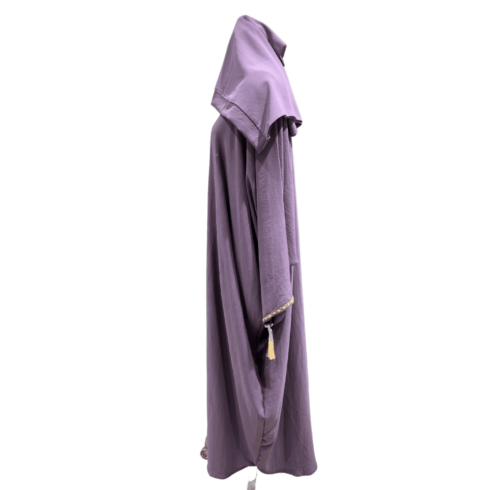 CYC Self Abaya with Stone Work & Kaftan Style (With Scarf) - Image 4