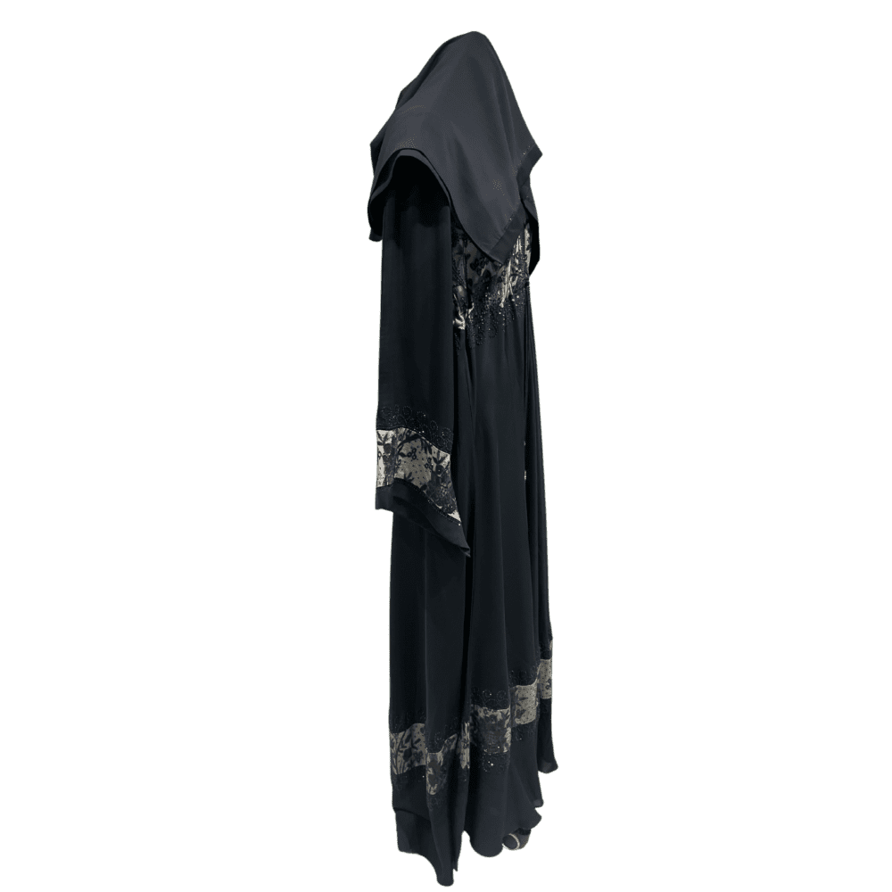 Nida Umbrella Abaya with Stone Work & Net (With Scarf) - Image 2