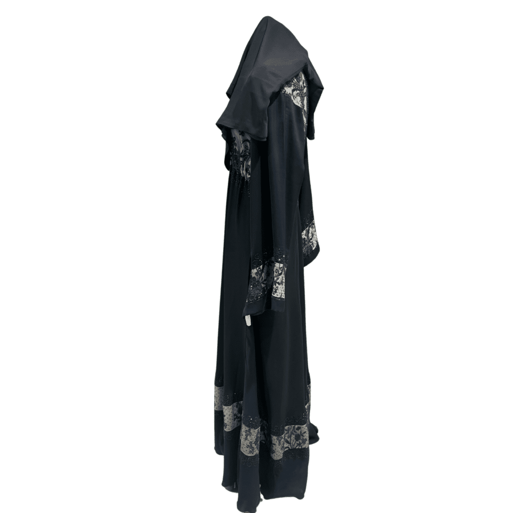 Nida Umbrella Abaya with Stone Work & Net (With Scarf) - Image 4