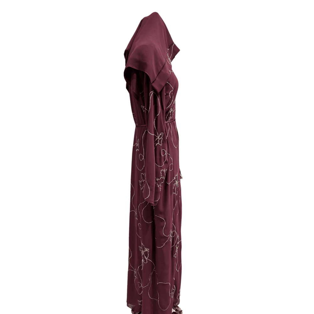 Chiffon Abaya with Embroidery & Stone Work (With Scarf) - Image 2