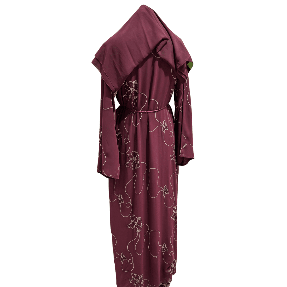 Chiffon Abaya with Embroidery & Stone Work (With Scarf) - Image 3