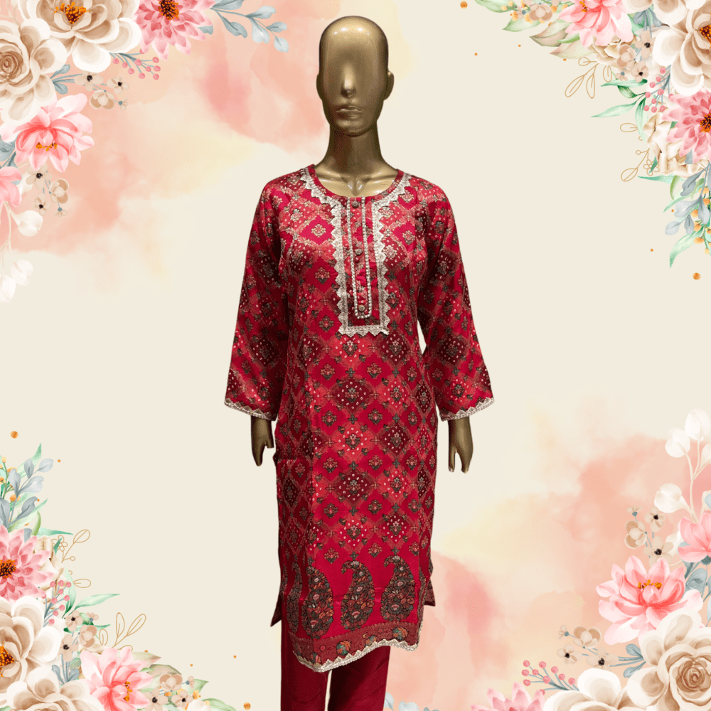 Party Wear Suit with Banaras Broket Pearls & Lace - Image 2