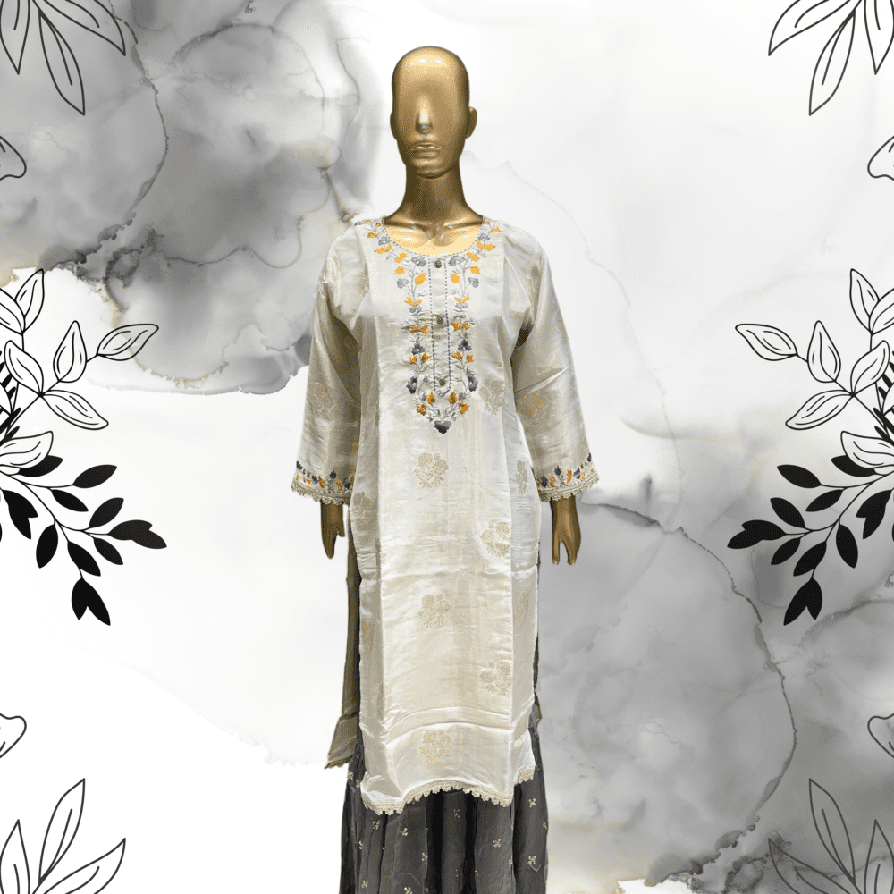 Party Wear Suit with Zari Work & Chiffon Gharara - Image 2
