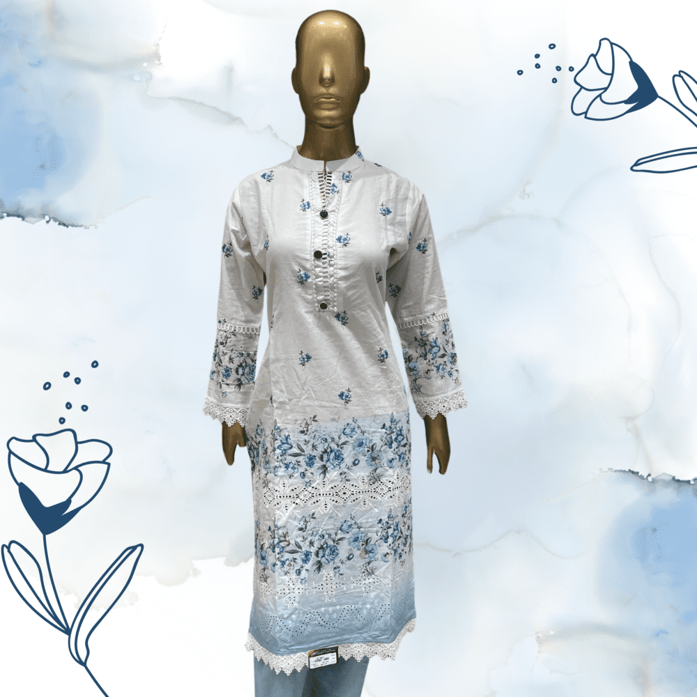 Printed Suit with Lace & Cut Work - Image 2