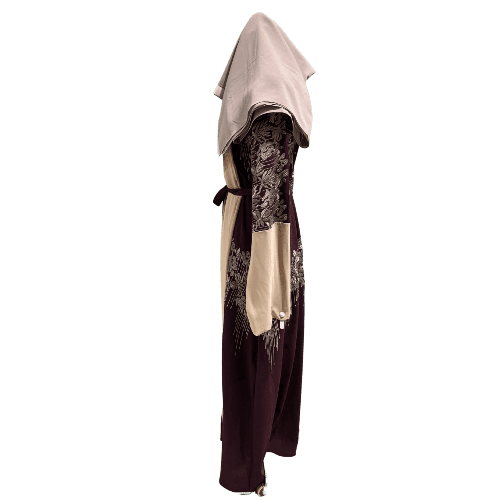 Jute Abaya with Embroidery & Chiffon (With Scarf) - Image 4