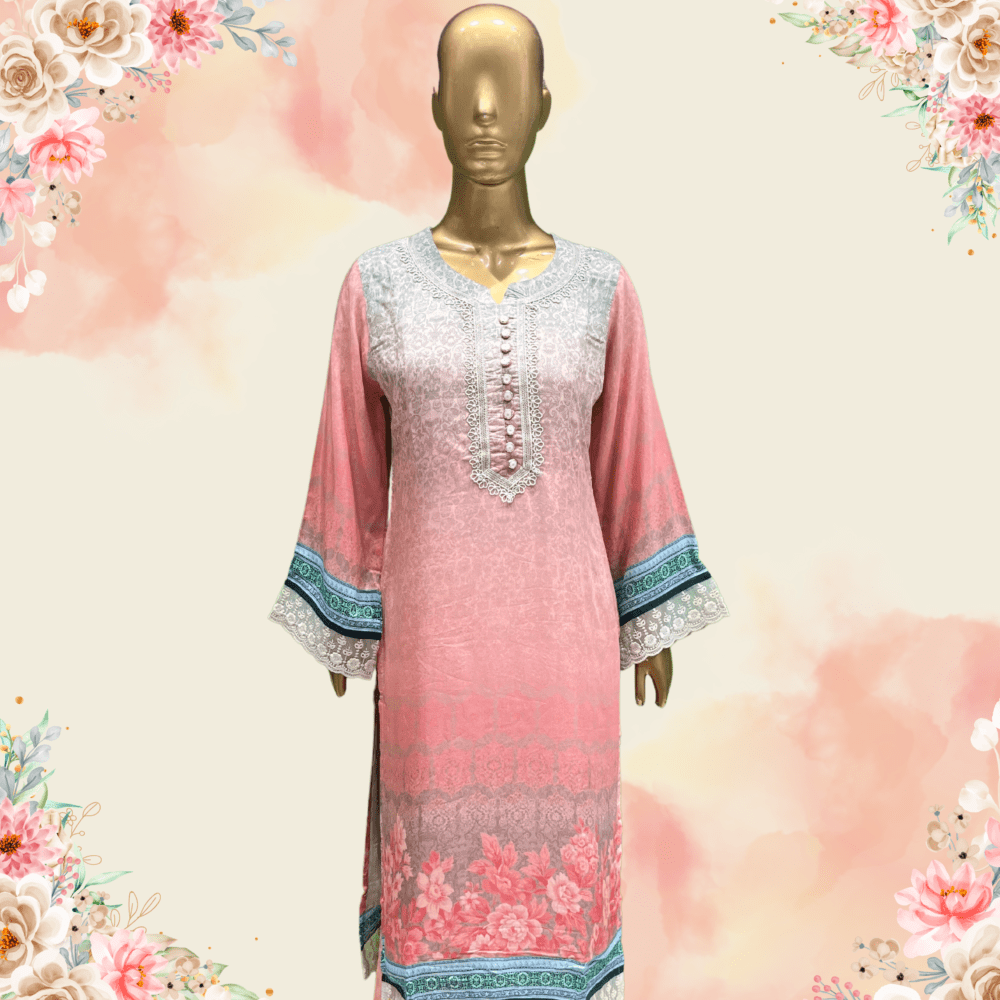 Muslin Printed Suit with Lace - Image 2