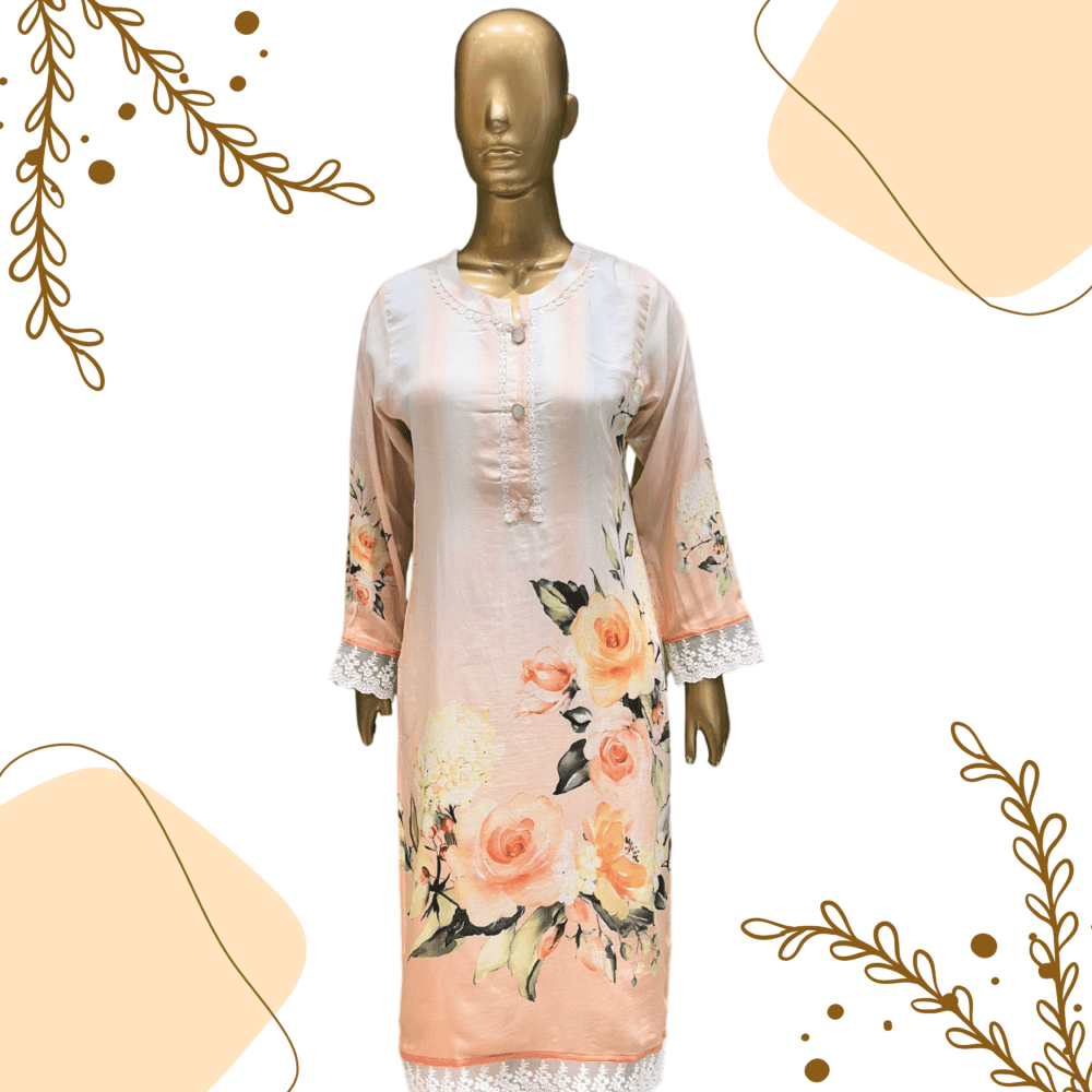 Muslin Printed Suit with Lace - Image 2