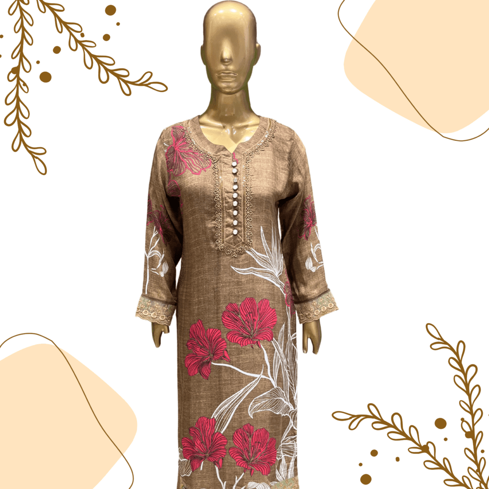 Muslin Printed Suit with Lace - Image 2