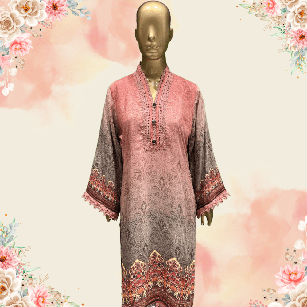 Muslin Printed Suit with Lace - Image 2