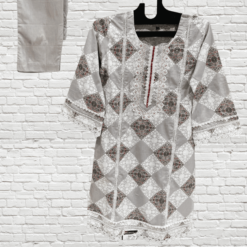 Printed Pakistani Suit with Lace Work - Image 2