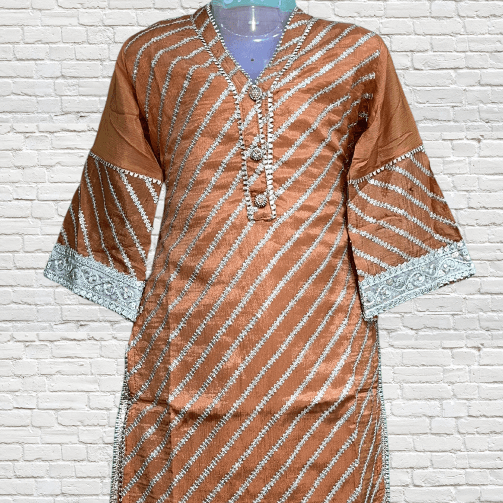 Party Wear Silk Suit with Zari Work - Image 2