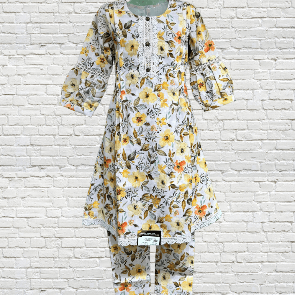 Daily Wear Printed Frock with Lace - Image 2