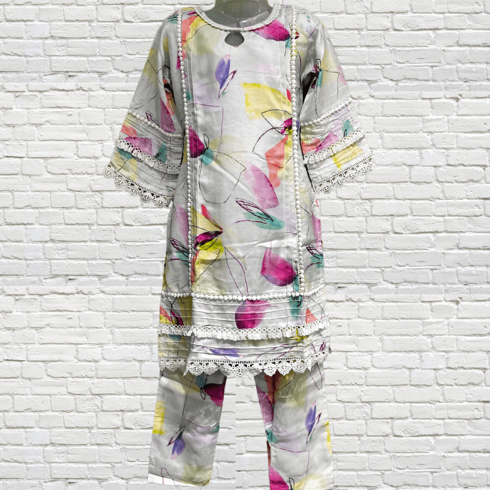 Party Wear Muslin Suit with Lace - Image 2